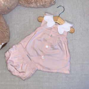 Robe fille col fleurette et son bloomer 100% coton